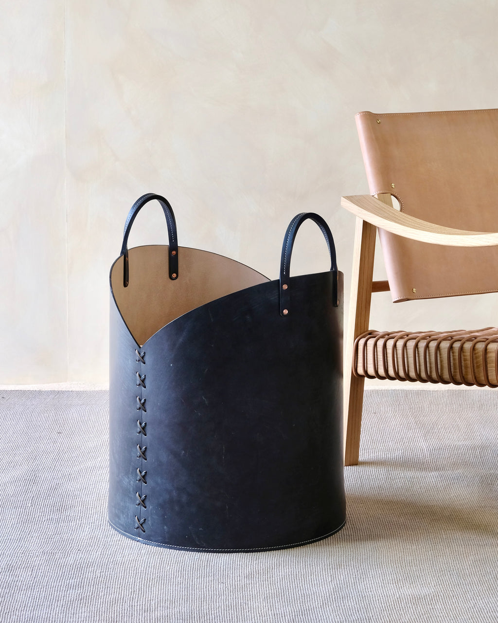 Large Leather Log Basket