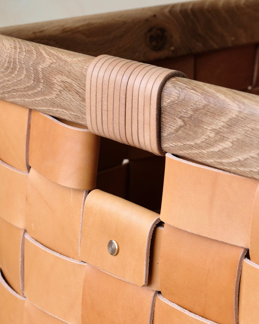 SERON - Medium - Woven Leather, Timber Framed Basket