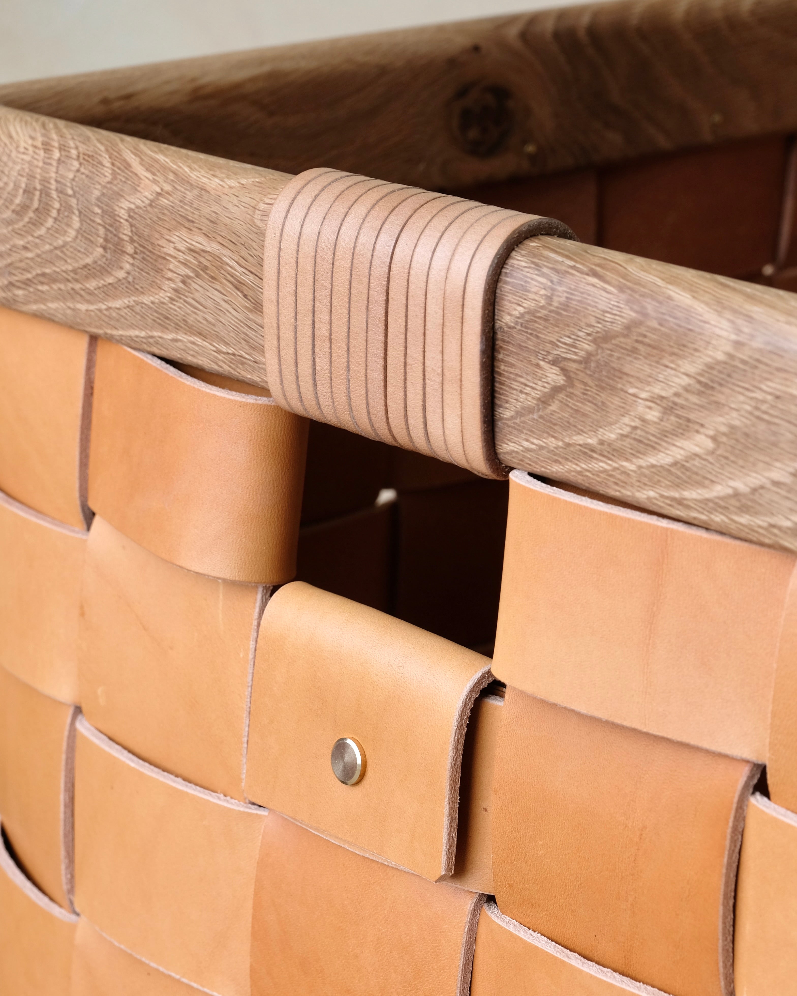 SERON - Medium - Woven Leather, Timber Framed Basket