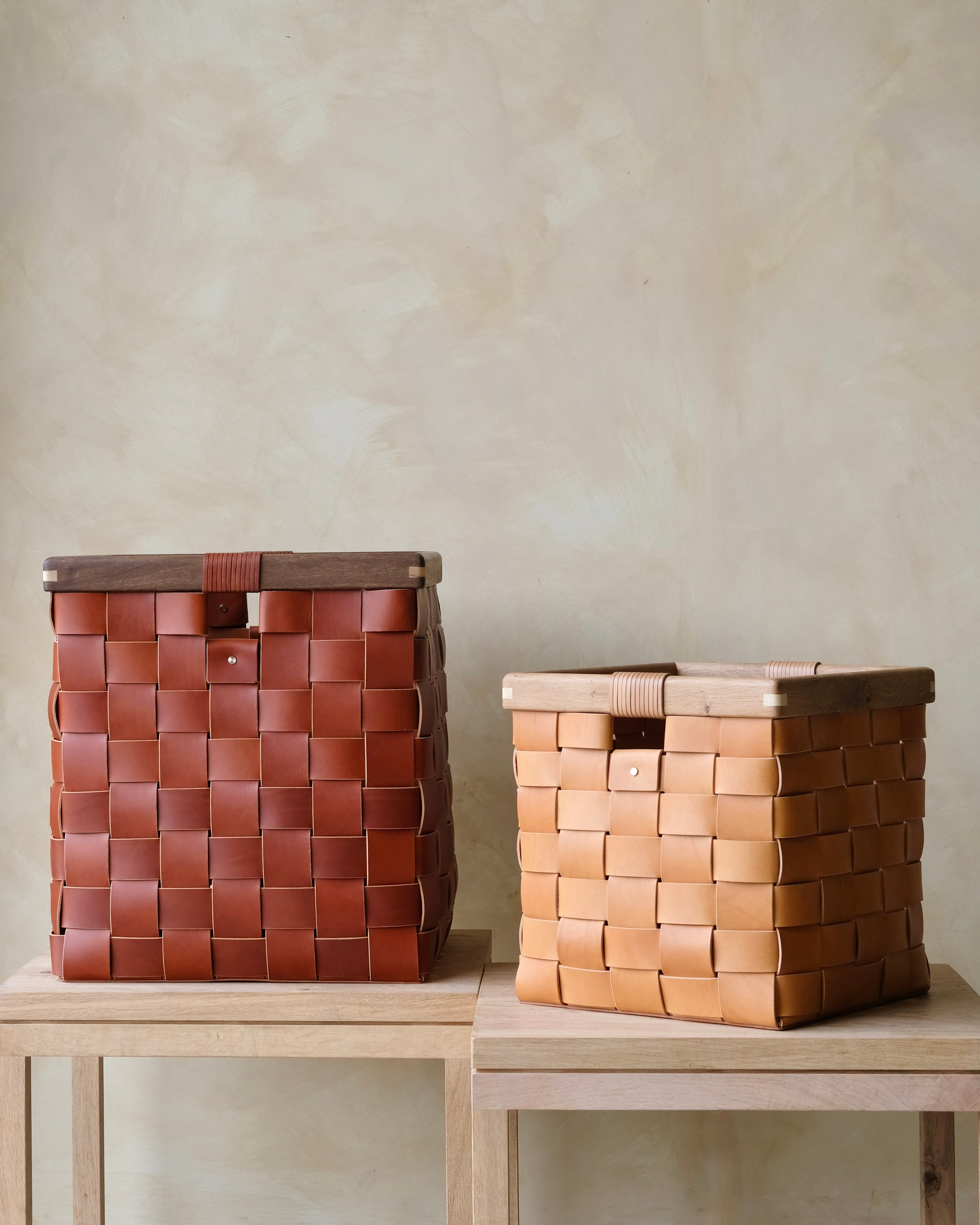 SERON - Large - Woven Leather, Timber Framed Basket